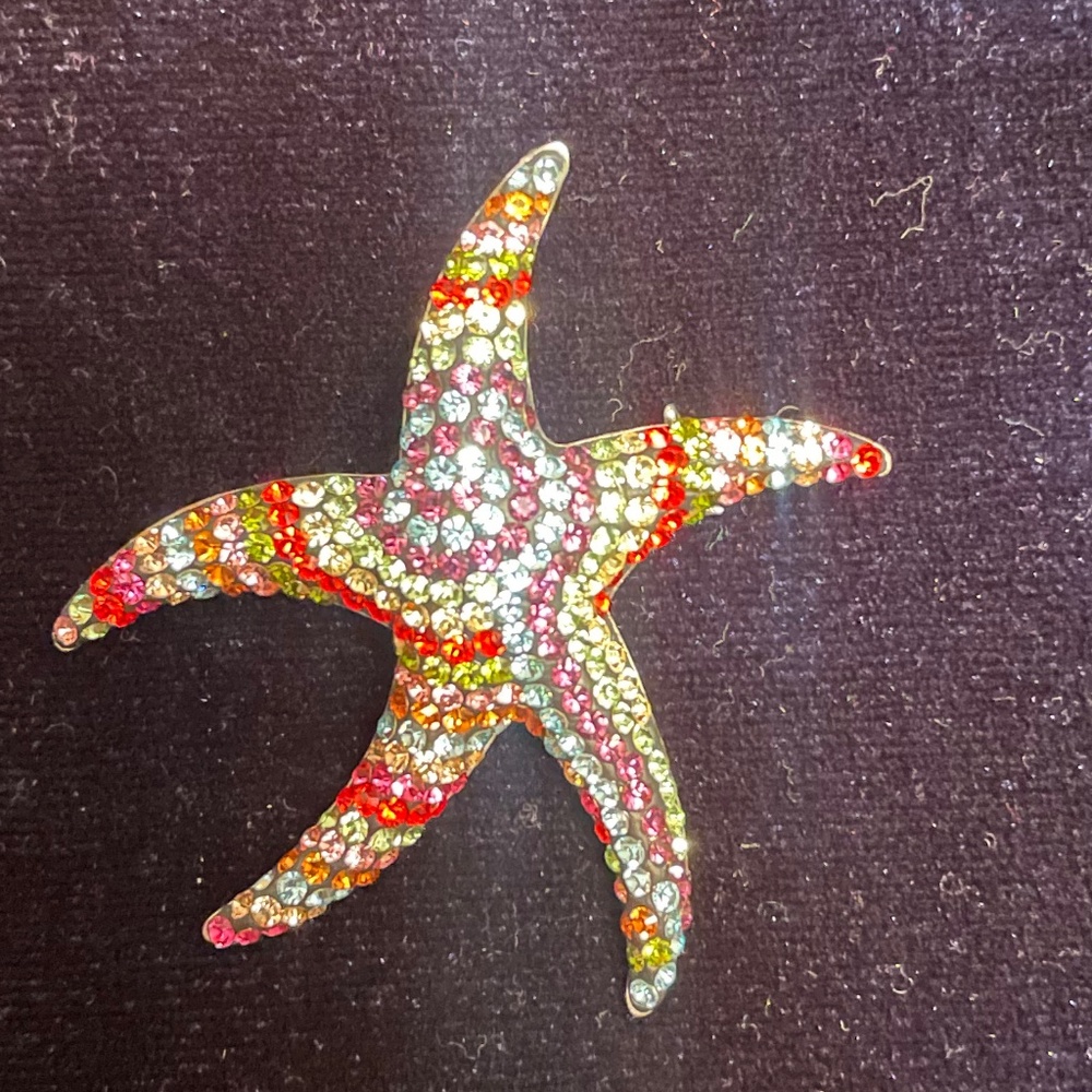 Multicolored crystal starfish brooch pin